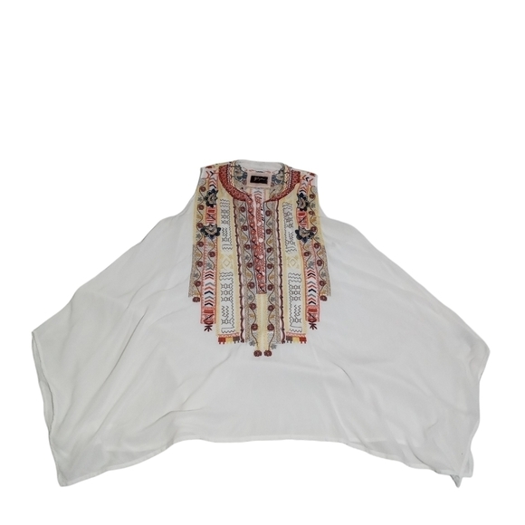 Johnny Was Biya Boho  Embroidered Handkerchief Hem Sleeveless Tunic Top Size XS - Picture 2 of 8